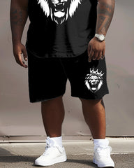 Street Casual King With Crown Lion Print Big Men's Set
