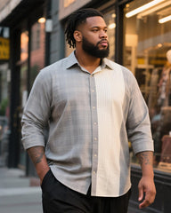 Big & Tall Men's Business Grey Contrast Plaid Long Sleeve Shirt