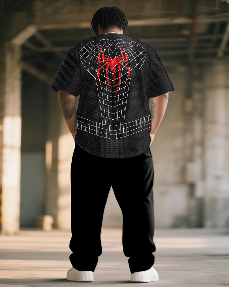 Big & Tall Men's Cosplay Reticulated Chest Spider Print T-Shirt Pants Suit