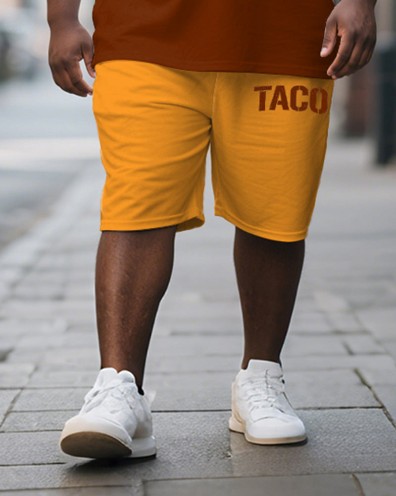 Men's Plus Size Graffiti Tacos Alphabet Print Short Sleeve T-Shirt Shorts Suit