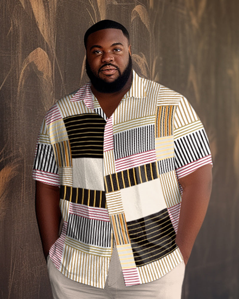 Big & Tall Men's Color Block Stitching Gradient Short Sleeve Walking Set