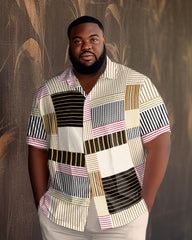 Big & Tall Men's Color Block Stitching Gradient Short Sleeve Walking Set