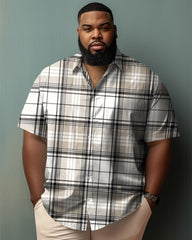 Men's Big & Tall Business Casual Plaid Graphic Lapel Short Sleeve Shirt