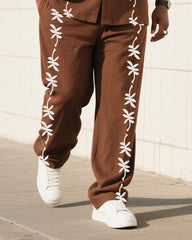 Big Boy Daily Casual Brown Simple Flower Short Sleeve Shirt Trousers Suit