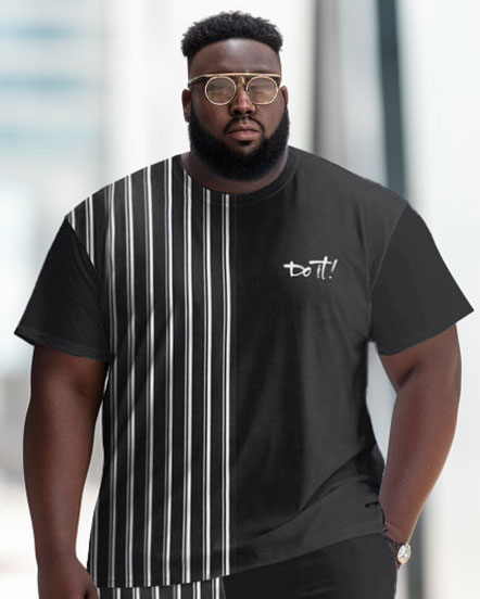 Men's Large Street Simple Retro Striped Color Matching Casual Two-piece Set