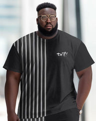 Men's Large Street Simple Retro Striped Color Matching Casual Two-piece Set
