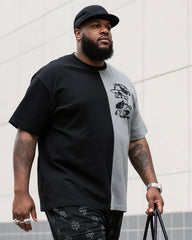 Big Boy Street Fashion Black And White Grey High Easy Design Colorblock Short Sleeve Trousers Suit