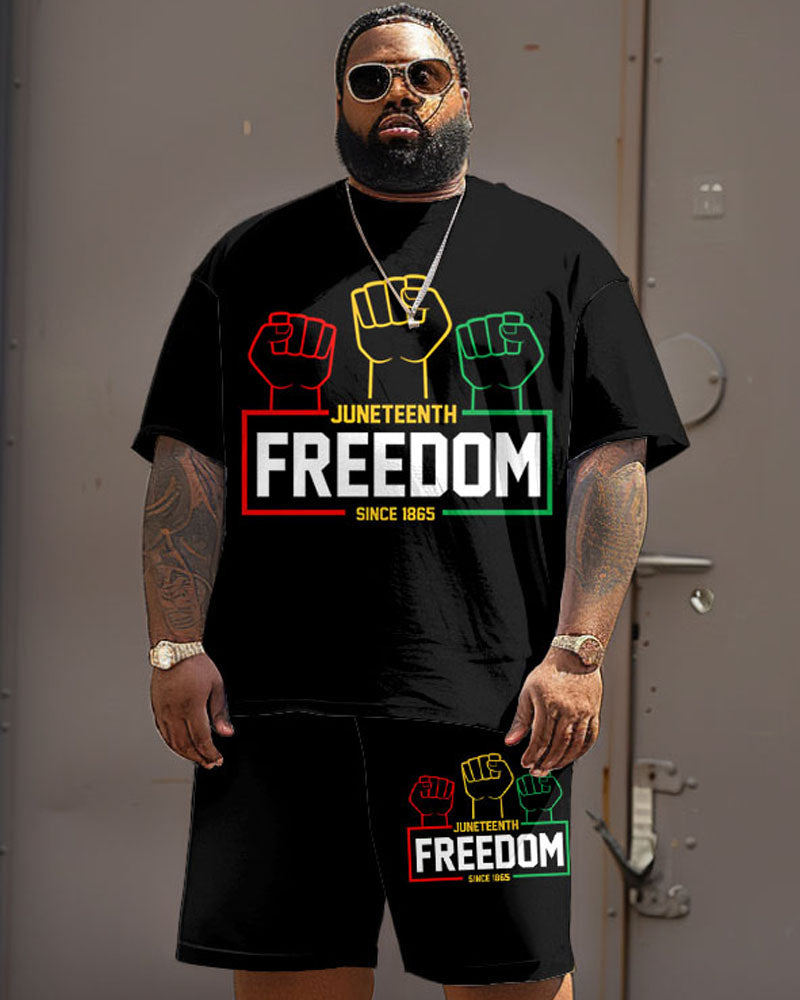 Men's Big & Tall Juneteenth Black Freedom Day Fist Print T-Shirt Shorts Set
