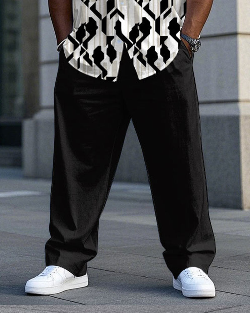 Men's Plus Size Two-color Geometric Gradient Casual Short-sleeved Shirt Trousers Suit