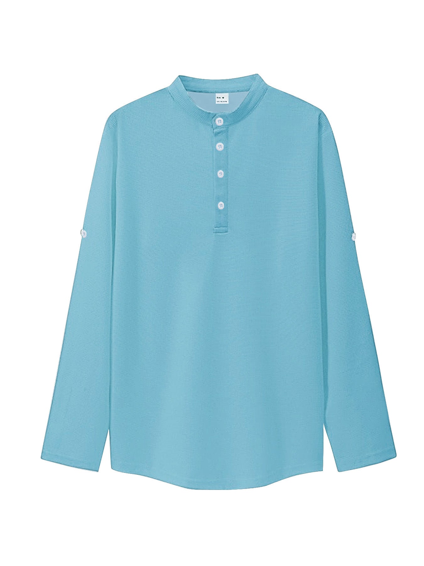 S-3XL Solid Color Casual Breathable Button Collar Henry Collar Long Sleeve Shirt