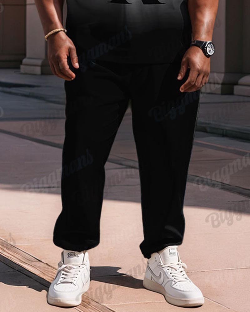 Men's Plus Size Black And White Gradient K Letter Print T-shirt Trousers Suit