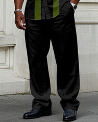 Men's Big & Tall Simple Black & Green Large Plaid Print Short Sleeve Shirt Trousers Set