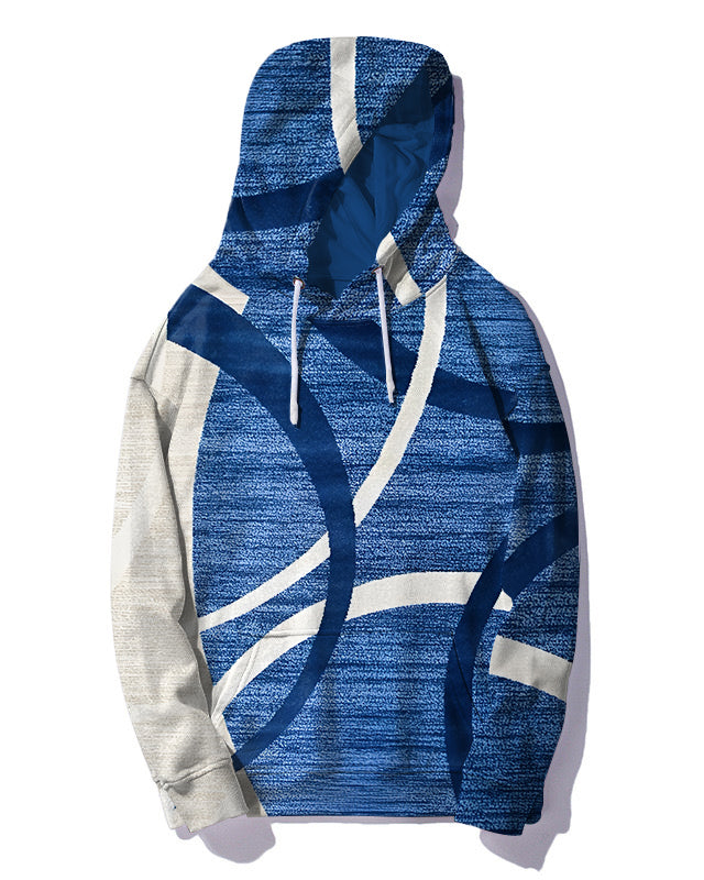 Men's Big & Tall Casual Hip Hop Blue Graphic Hoodie Two-Piece Set