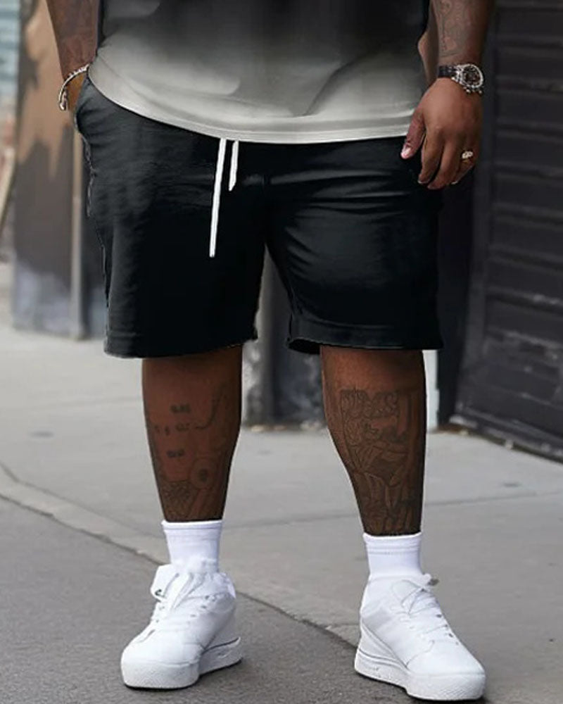 Big Build Men's Casual Simple Gradient Short Sleeve Shorts Set