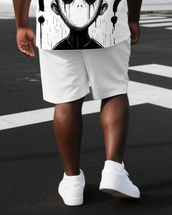 Big & Tall Men's HAPPY & Sad Ghost Back Print Breathable Short-Sleeve T-shirt and Shorts Set