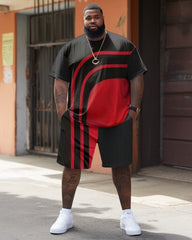 Men's Plus Size Simple Line Print T-shirt Shorts Set