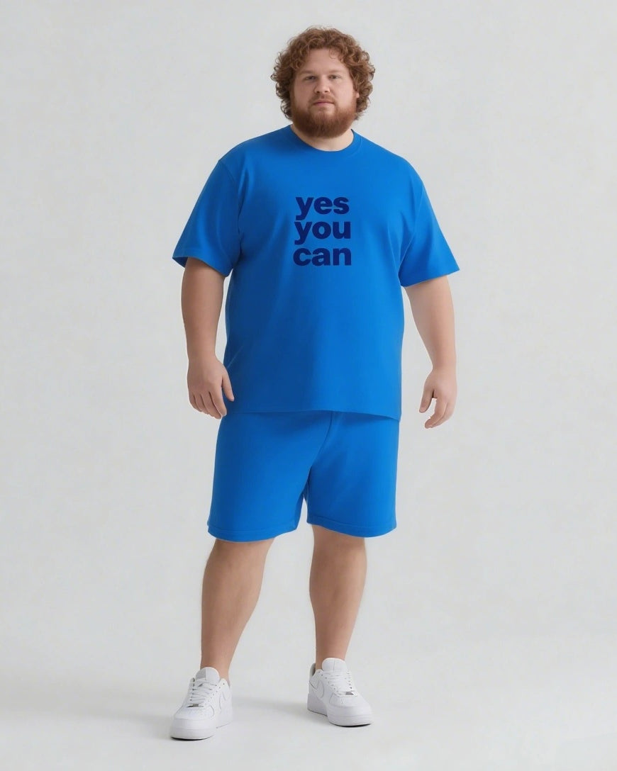 Keep Going You Can Do It Men's Big and Tall Simple Letter Short Sleeve T-shirt Shorts Set