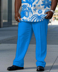 Hawaiian Blue Plant World Pattern Short Sleeve Shirt Trousers Set Big & Tall Men