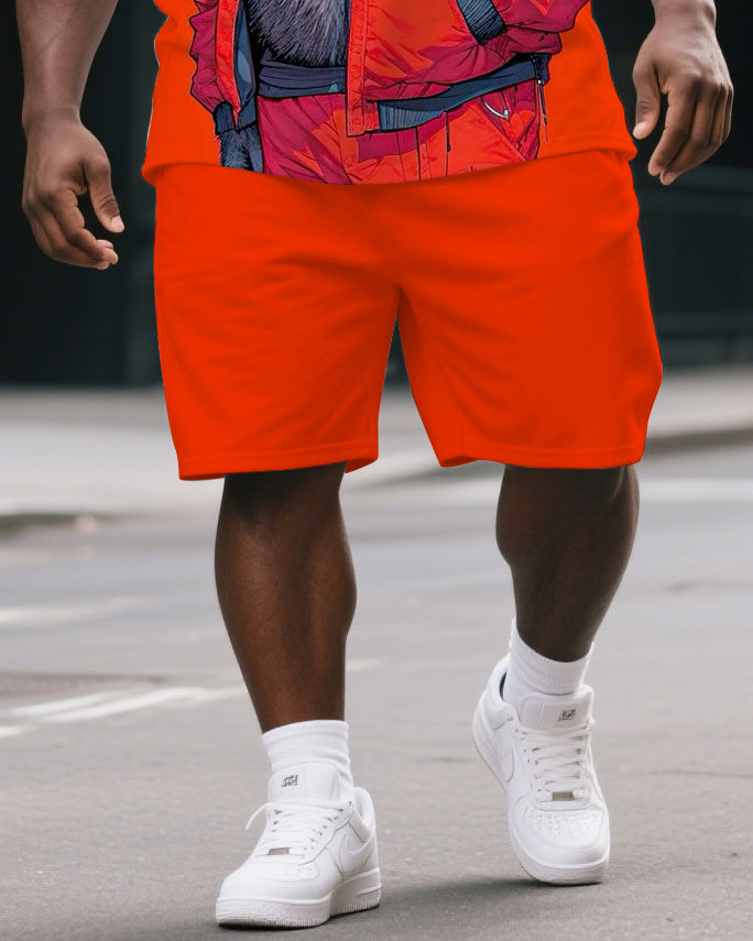 Men's Casual Uninhibited Cartoon Gorillas Print Summer Big & Tall Short-Sleeve T-shirt & Short Set
