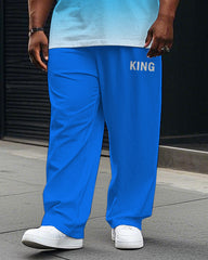 Men's Big & Tall Gradient Splicing Style Letter KING Printed Casual Short Sleeve T-shirt Pants Set