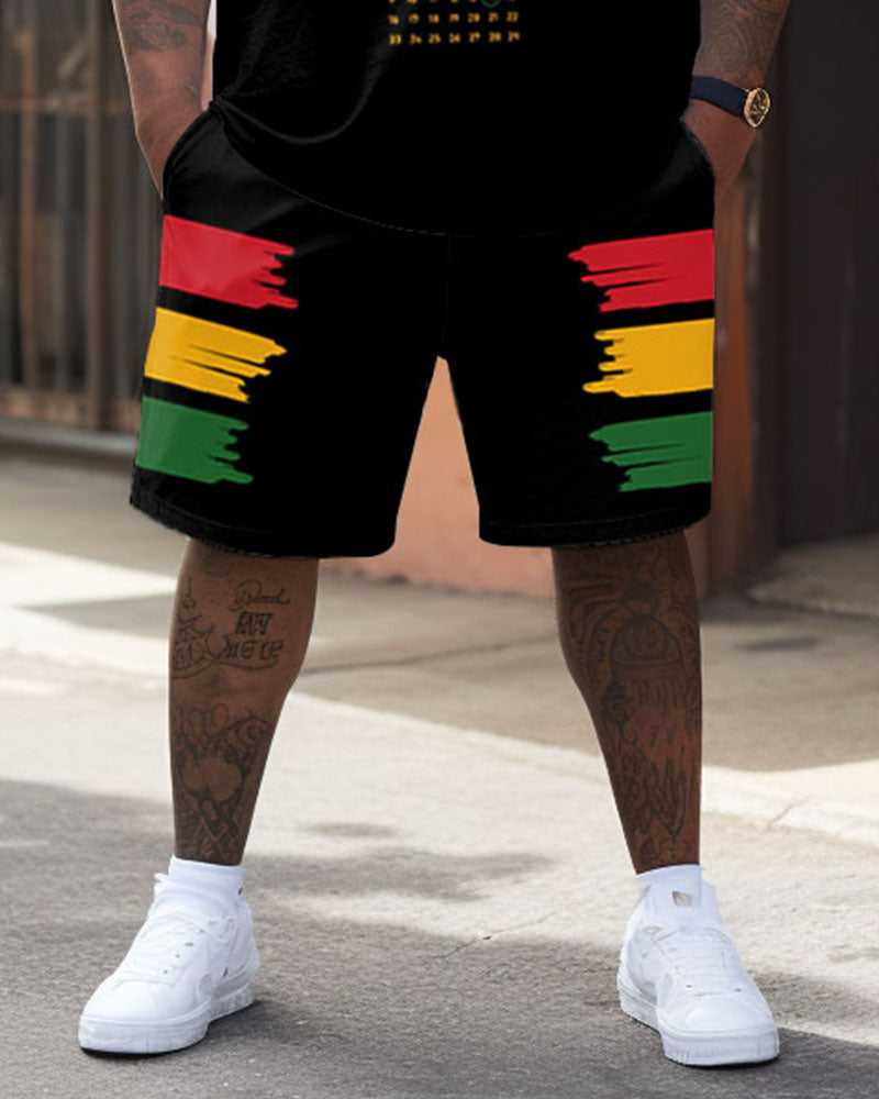 Men's Plus Size Juneteenth Black History Month Date Printed T-Shirt Shorts Suit