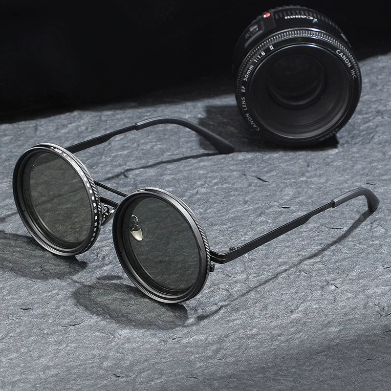 ND 9 - Level Adjustable Dimming Sunglasses, Infinite Rotation Filter, Retro Personalized Polarized Sunglasses, Steampunk Style
