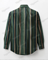 Big Guy's Classic Casual Yellow Green Striped Long Sleeve Lapel Shirt
