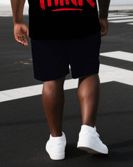 Men's Punk Theme FUCK WHAT THEY THiNK Back Lettering Big & Tall Short-Sleeve T-shirt 2-Piece Set