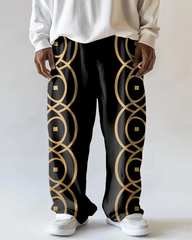 Big Men's Vintage Simple Geometric Printed Loose Casual Pants with Pocket