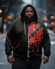 Big & Tall Men's Halloween Stitching Drip Print Zipper Cardigan Hoodie