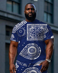 Men's Big and Tall Vintage Paisley Pattern Printed Casual Short Sleeve T-Shirt and Shorts Set