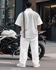 Men's Plus Size Business Gray Gradient Stripe Print Short Sleeve Shirt Trousers Suit