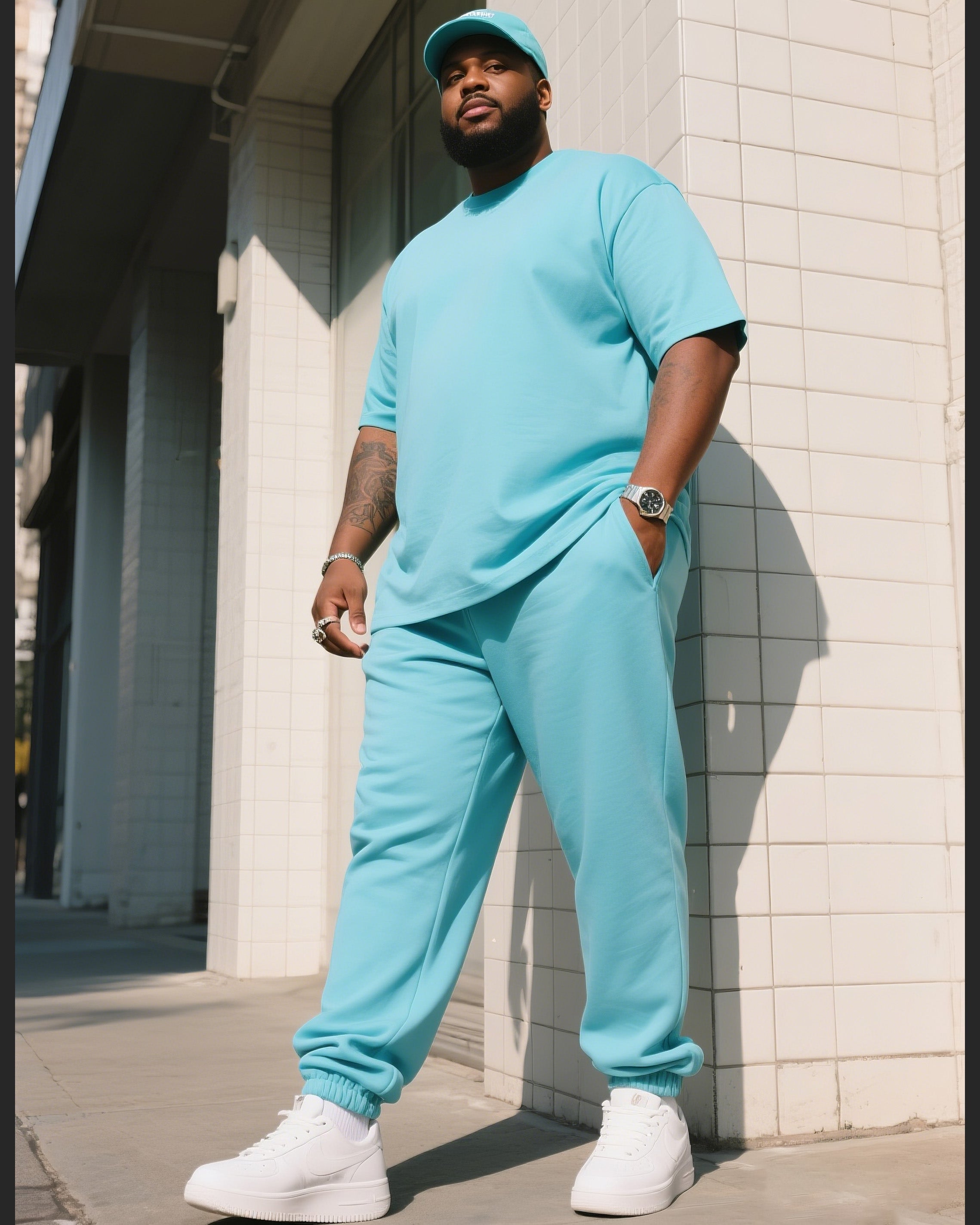 Big Boy Daily Casual All-match Solid Color Short-sleeved T-shirt Trousers Suit