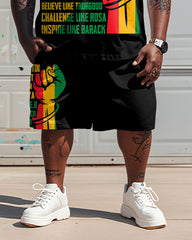 Men's Plus Size Black History Month Alphabet Print T-Shirt Shorts Suit