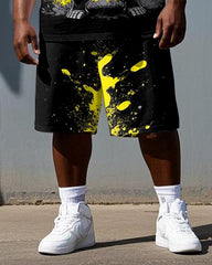 Big & Tall Men's Cartoon Weightlifting Gorillas Tie Dye Casual Short Sleeve T-shirt 2-Piece Set