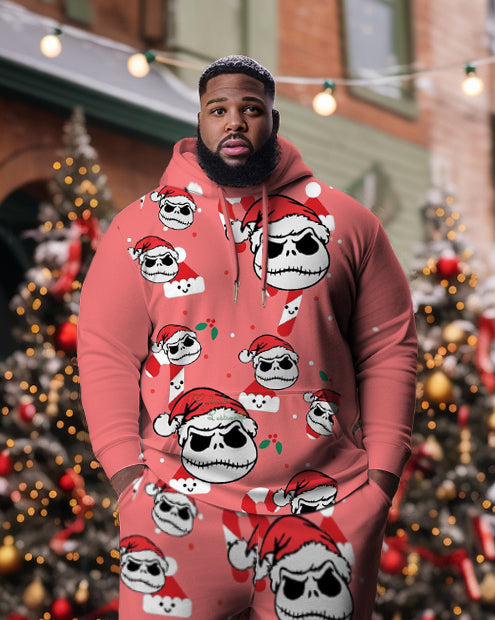 Men's Large Size Santa Hat Skeleton Hoodie Set of Two