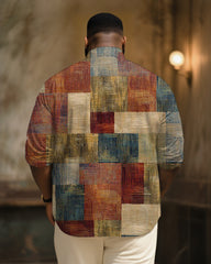 Big & Tall Men's Vintage Annual Ringed Artistic Print Long Sleeve Bamboo Hemp Texture Shirt