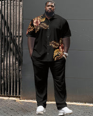 Floral Pattern Large Size Classic Print Men's Short Sleeve Trousers Set