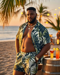 Plus Size Men's Beach Pants Hawaiian Style Short Sleeve Shirt Shorts Suit