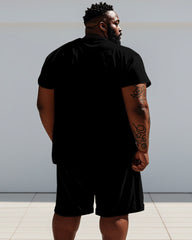 Men's Plus Size Street Red Lion Letter Print Short Sleeve T-Shirt Shorts Suit