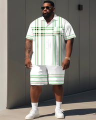 Men's Plus Size Classic Plaid Stitching Print Short Sleeve Shirt Shorts Suit
