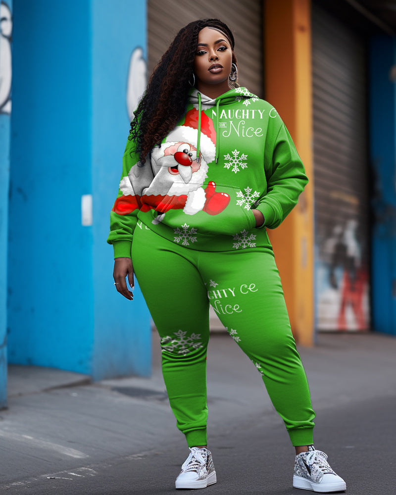 Women's Plus Size Santa Snowflake Hoodie Set Two Piece