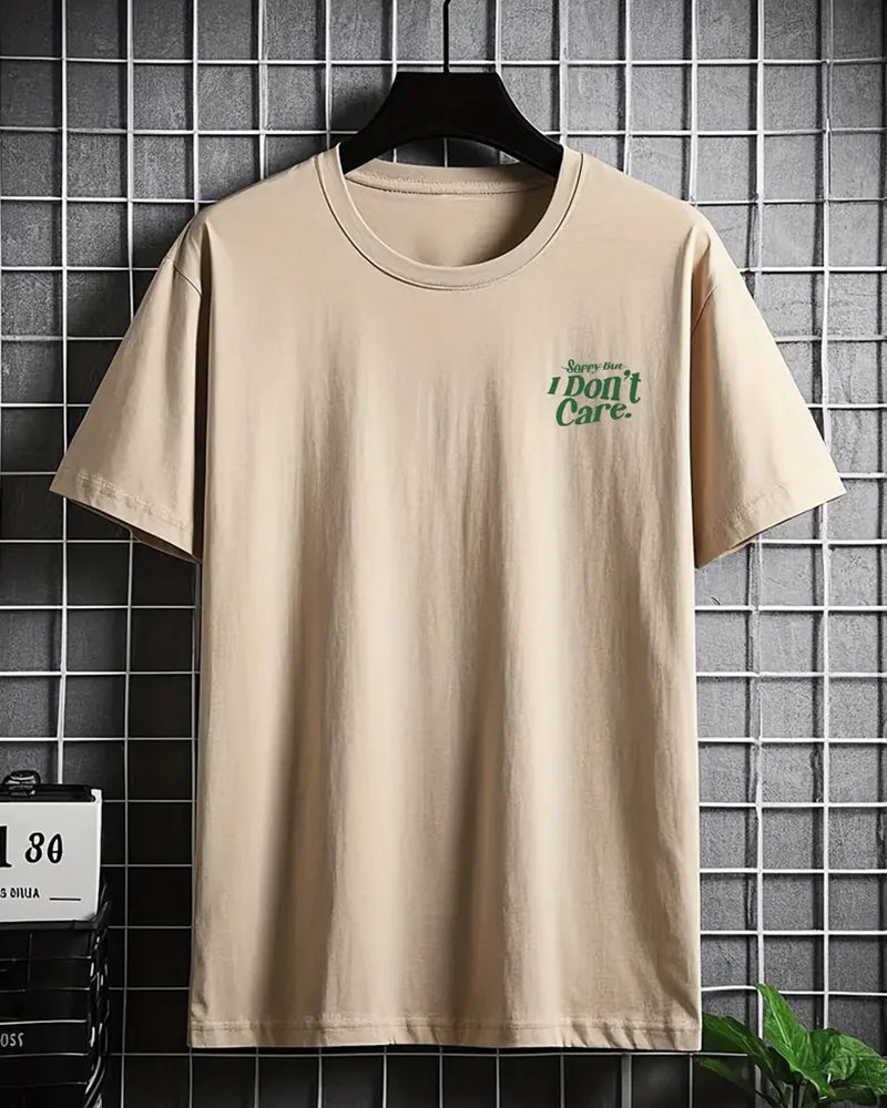 Men's Plus Size Street Fashion I Don't Care' Printed Round Neck Short Sleeve T-Shirt