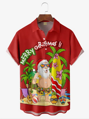 Men's Merry Christmas Santa Beach Skateboard Plus Size Christmas Tree Short Sleeve Shirt