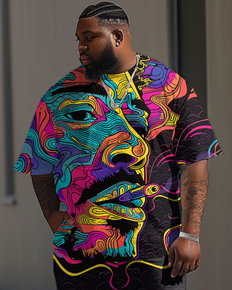 Men's Plus Size Street Fashion Abstract Graffiti Avatar Print T-Shirt Trousers Suit