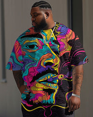 Men's Plus Size Street Fashion Abstract Graffiti Avatar Print T-Shirt Trousers Suit