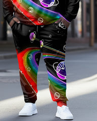 Men's Plus Size Starry Sky Rainbow Hoodie Set of Two