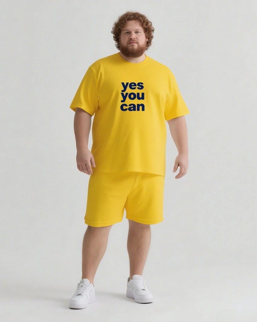 Keep Going You Can Do It Men's Big and Tall Simple Letter Short Sleeve T-shirt Shorts Set