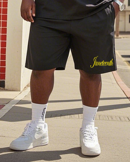 Men's Plus Size June Festival Creative English Printed T-Shirt Shorts Suit