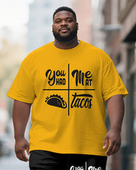 Men's Plus Size Yellow You Had Meat Tacos Alphabet Print Short Sleeve T-Shirt Shorts Suit